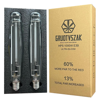 GRUOTVSZAK HPS 1000W grow light bulb front view shows robust build for indoor grows.