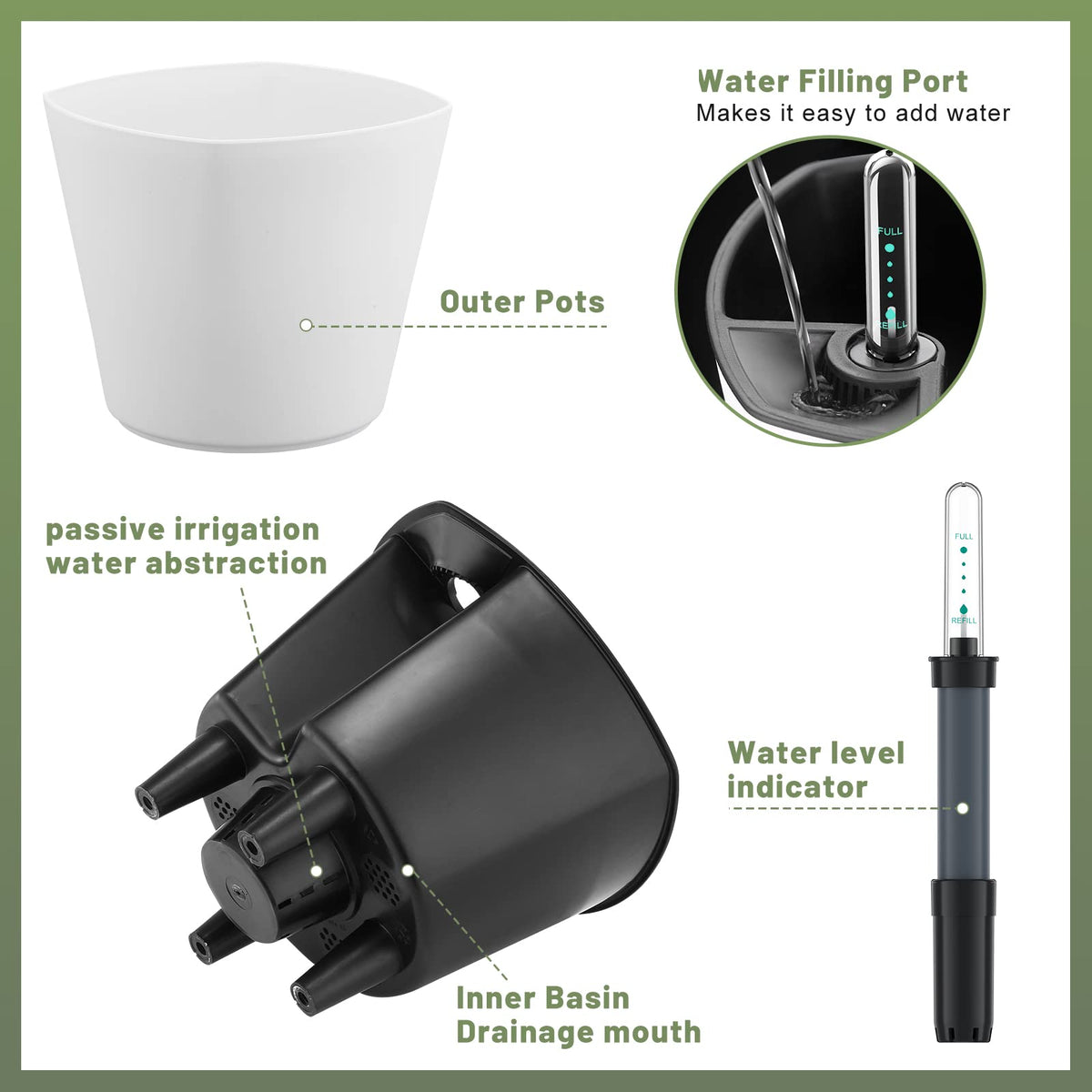 GS Garden 7-inch pot with water level indicator helps you know when to water