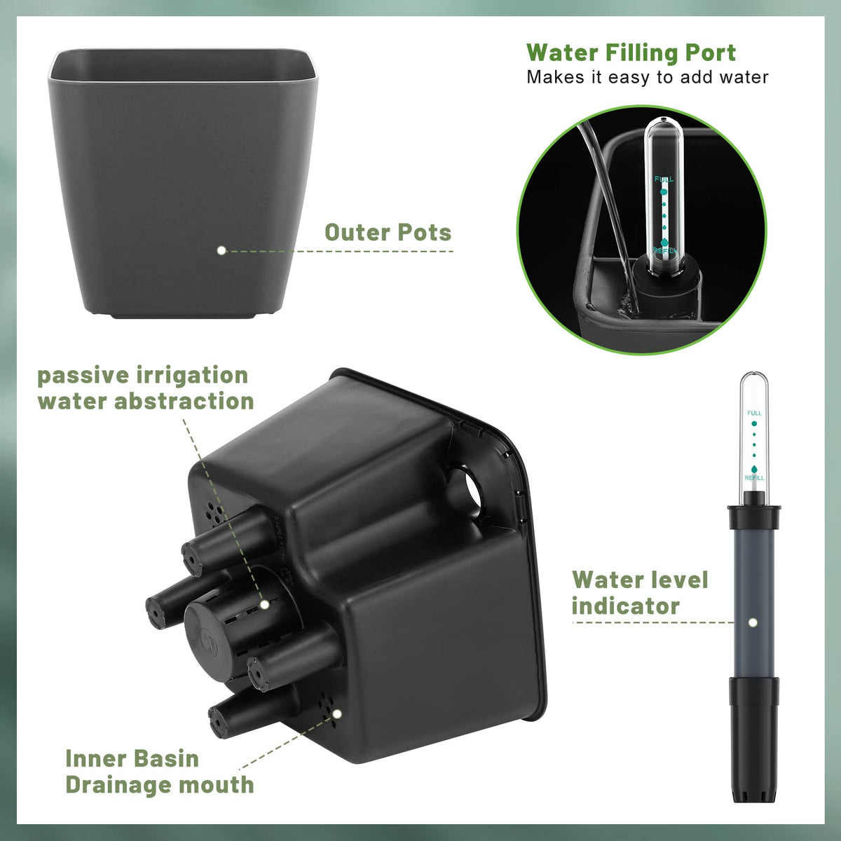 GS Garden square planter highlights drainage holes for healthy indoor herbs.
