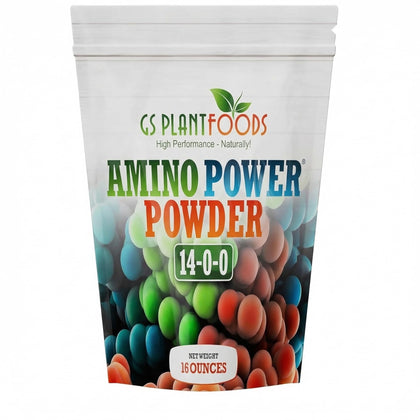 GS Plant Foods Amino Power Powder bottle pour boosts plant nitrogen uptake