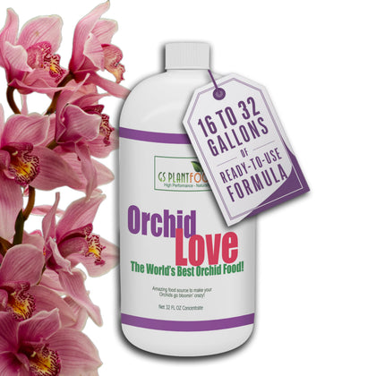 GS Plant Foods Orchid Love bottle pour supports thriving orchids