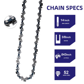 GSSHBR 14-inch chain teeth close-up shows hardened rivets for strength and durability