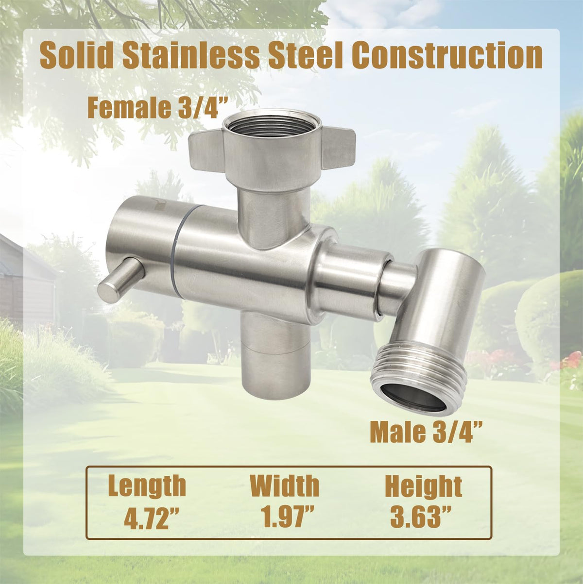 G-Sunny easy-install fits standard 3/4 inch GHT fittings.
