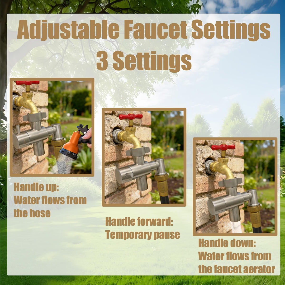 G-Sunny hose splitter with three-way valve offers versatile watering options.
