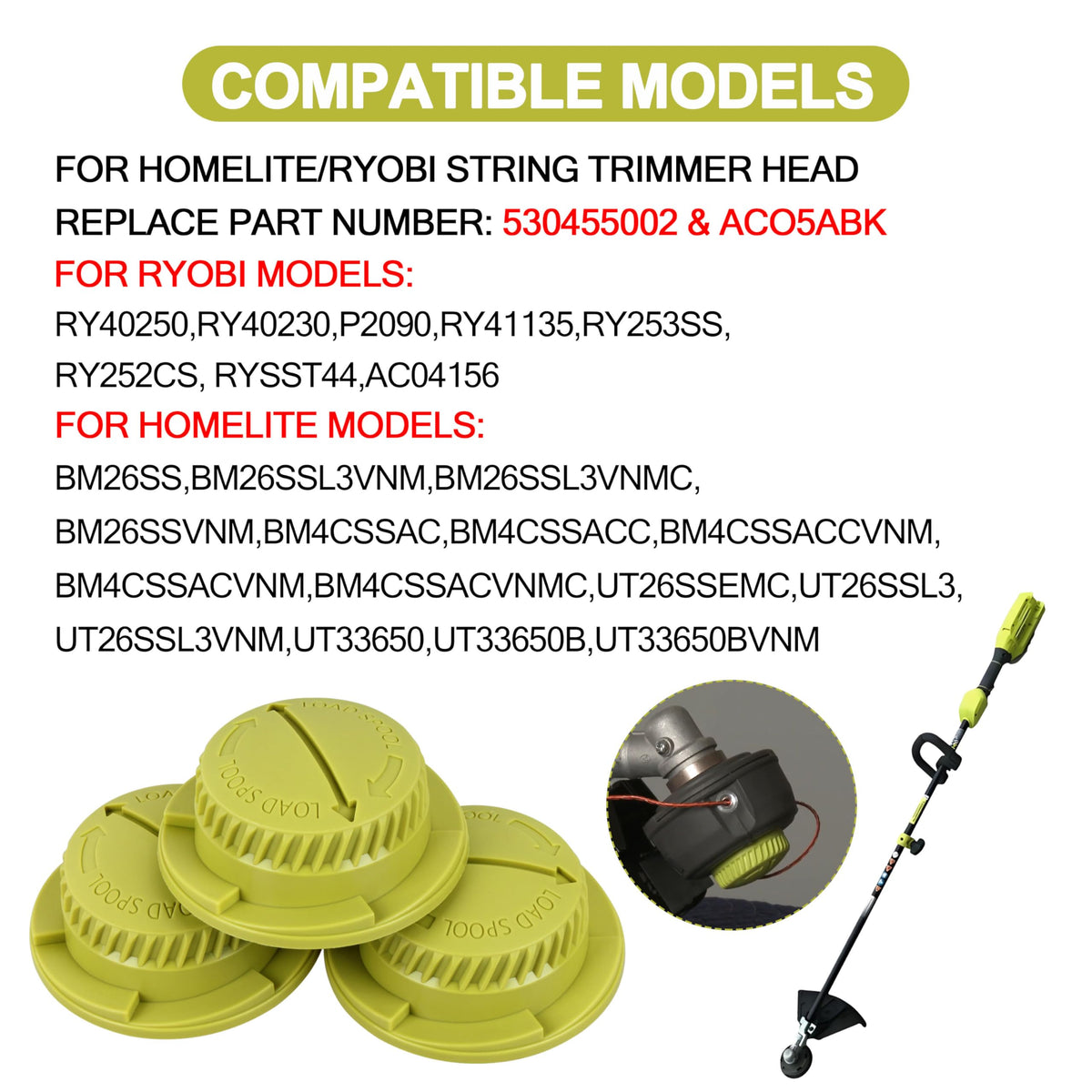 Gteana green bump knob for Ryobi RY253SS, quick line release