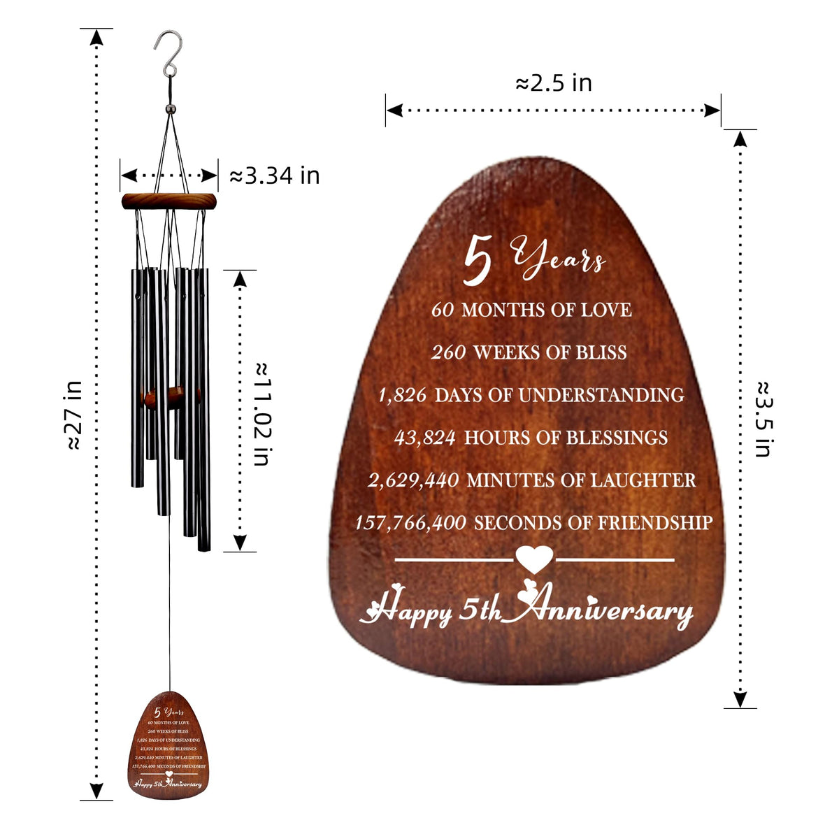 Gtizry wind chime features dual-sided engraving for added detail.