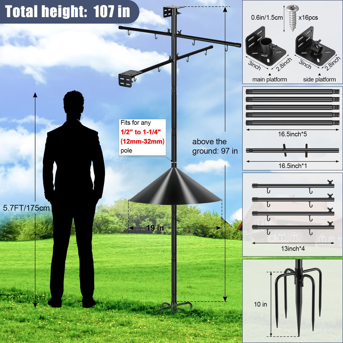 Gtongoko 107-inch pole highlights robust metal core and durability