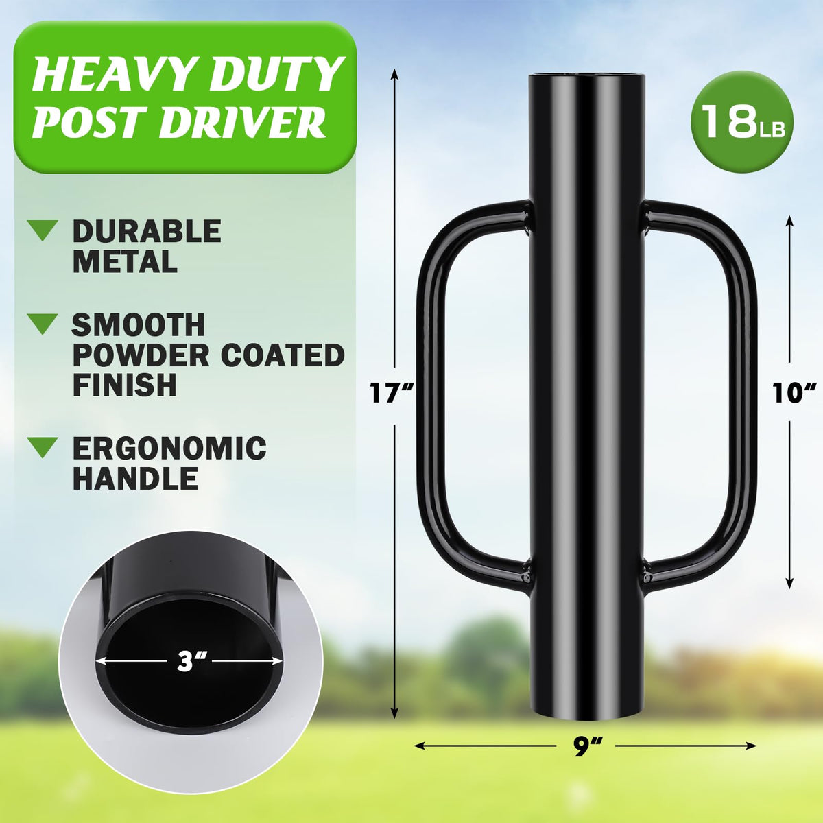 Gtongoko 18LB T Post Driver with dual handles for stable, controlled driving.