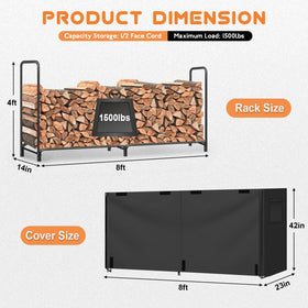 Gtongoko 8ft firewood rack front view highlights ample storage for half-cord of wood