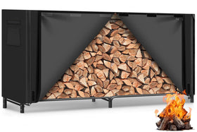 Gtongoko 8ft firewood rack side view shows sturdy iron frame and rust-resistant finish