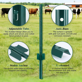 Gtongoko post with adjustable tabs securely attaches wire fencing for versatility.