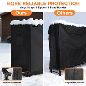 Gtongoko firewood rack cover detail demonstrates reinforced seams for durability