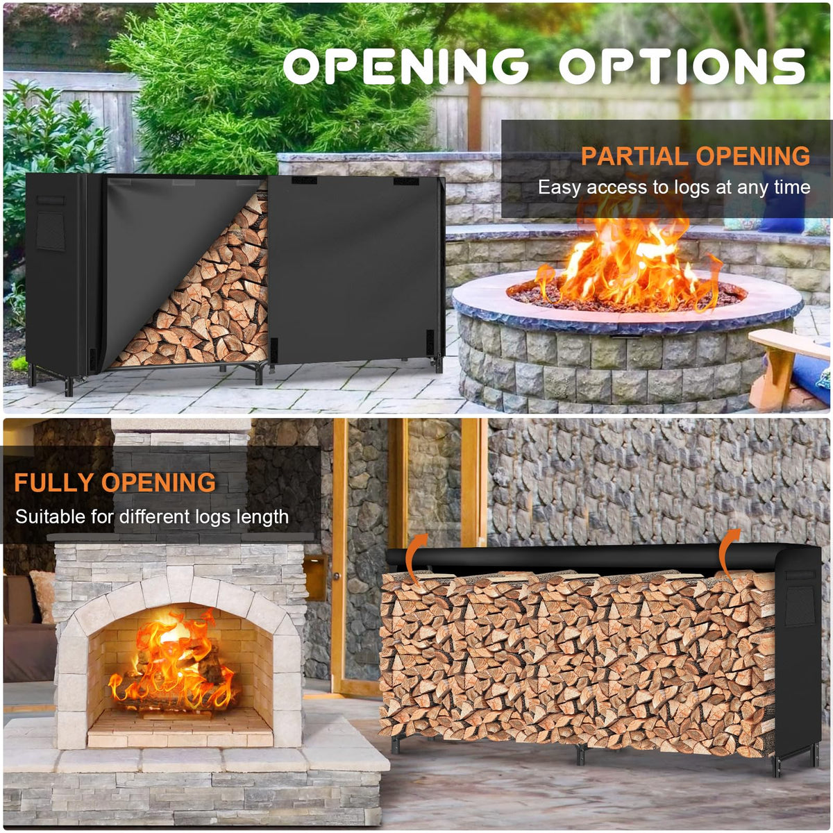 Gtongoko outdoor firewood rack installed in backyard, showcasing weather-ready design