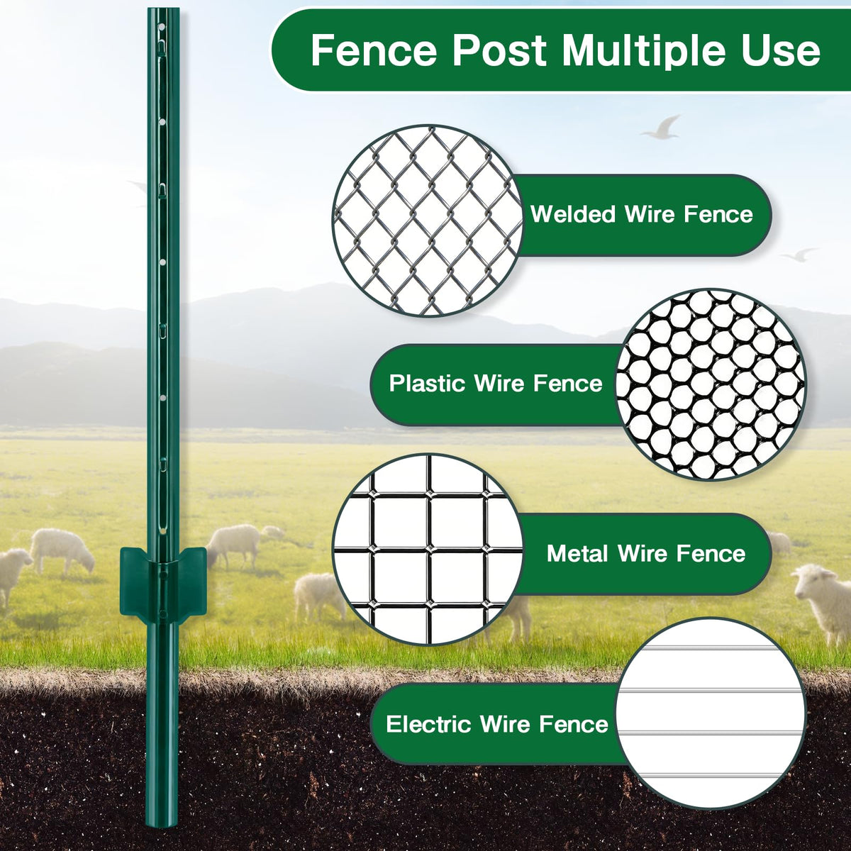 Gtongoko wire mesh compatible post supports multiple fencing materials.