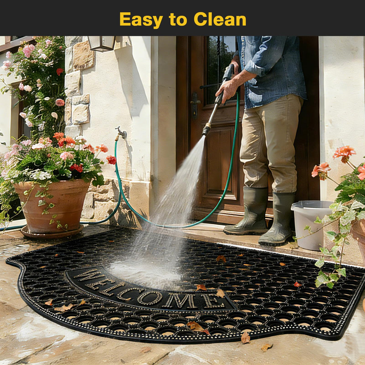 GTRY easy-clean mat rinses quickly and drains through holes