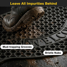 GTRY mud-trap grooves and bristle nubs scrape dirt before entry