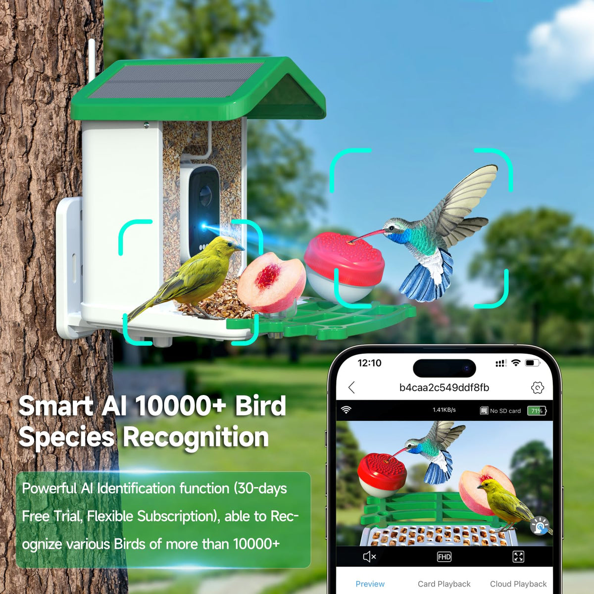 GTSABWAY bird feeder camera side view highlights weatherproof design for year-round yard use.