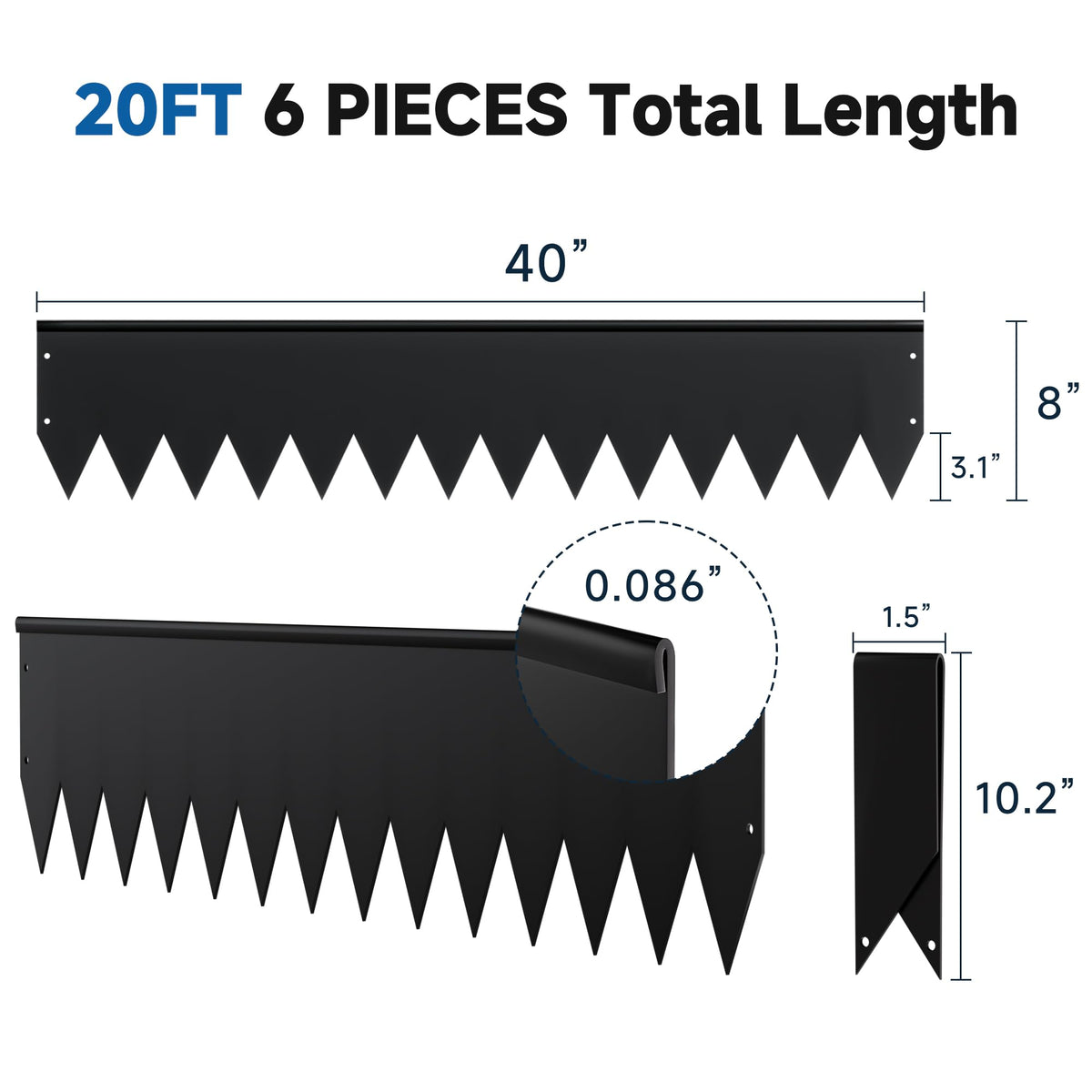 GTSABWAY edging close-up of black-coated galvanized steel for durable outdoor use.