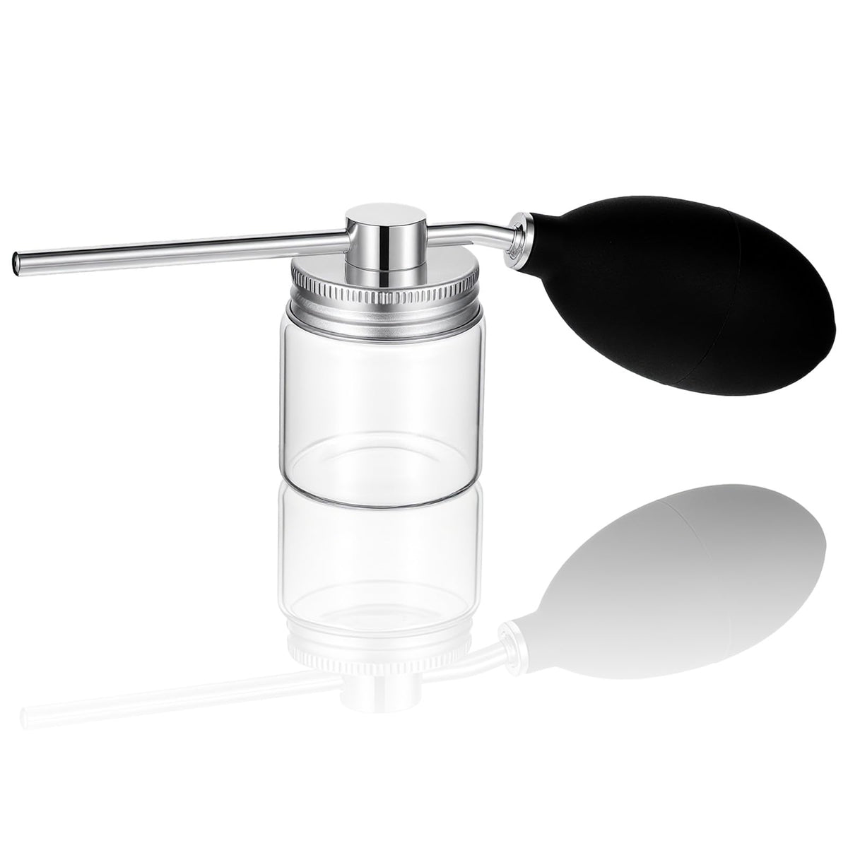 Gtziqa refillable powder spray bottle with glass body for clear powder monitoring.