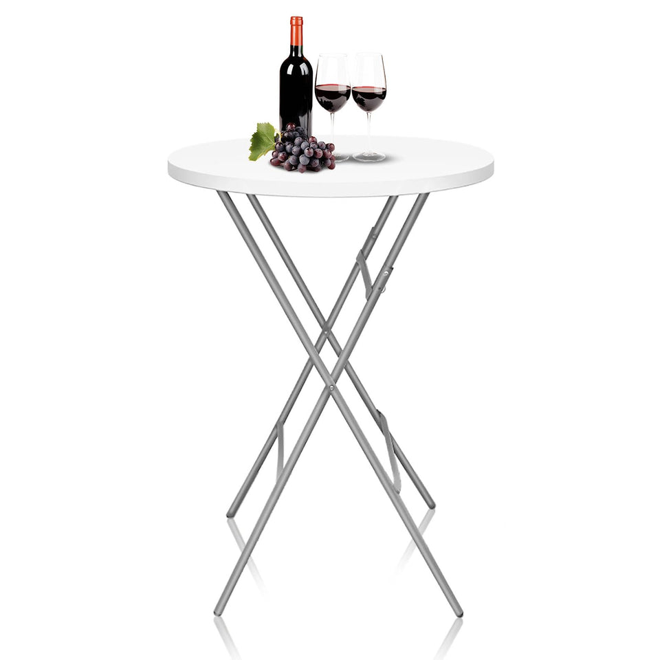 Guagua 32-round folding high-top table white for outdoor patio use and easy setup.