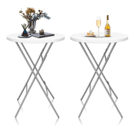 GUAGUA 32inch round folding table used outdoors on a patio, durable for entertaining.