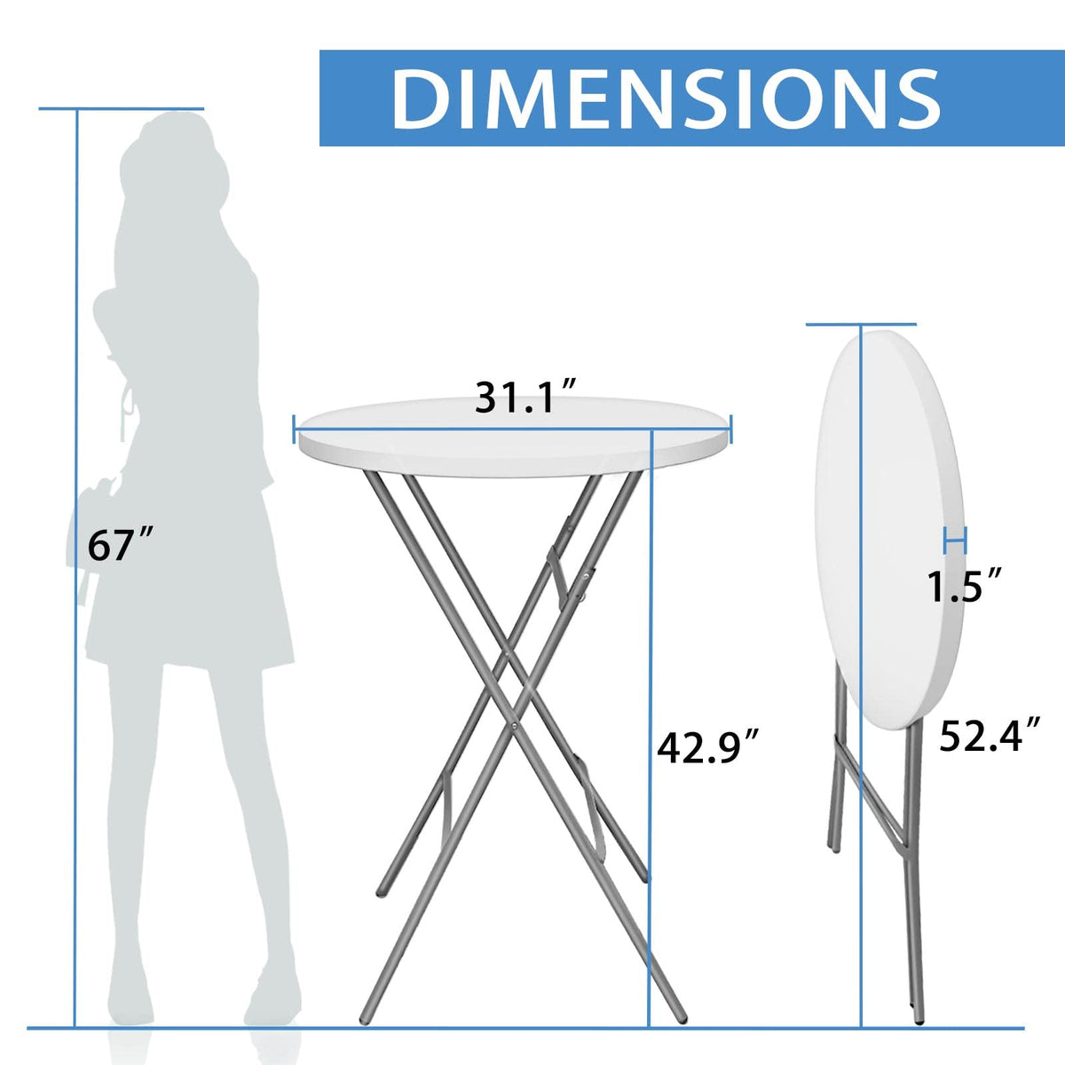 GUAGUA 32inch round folding table pub setup for drinks and snacks.