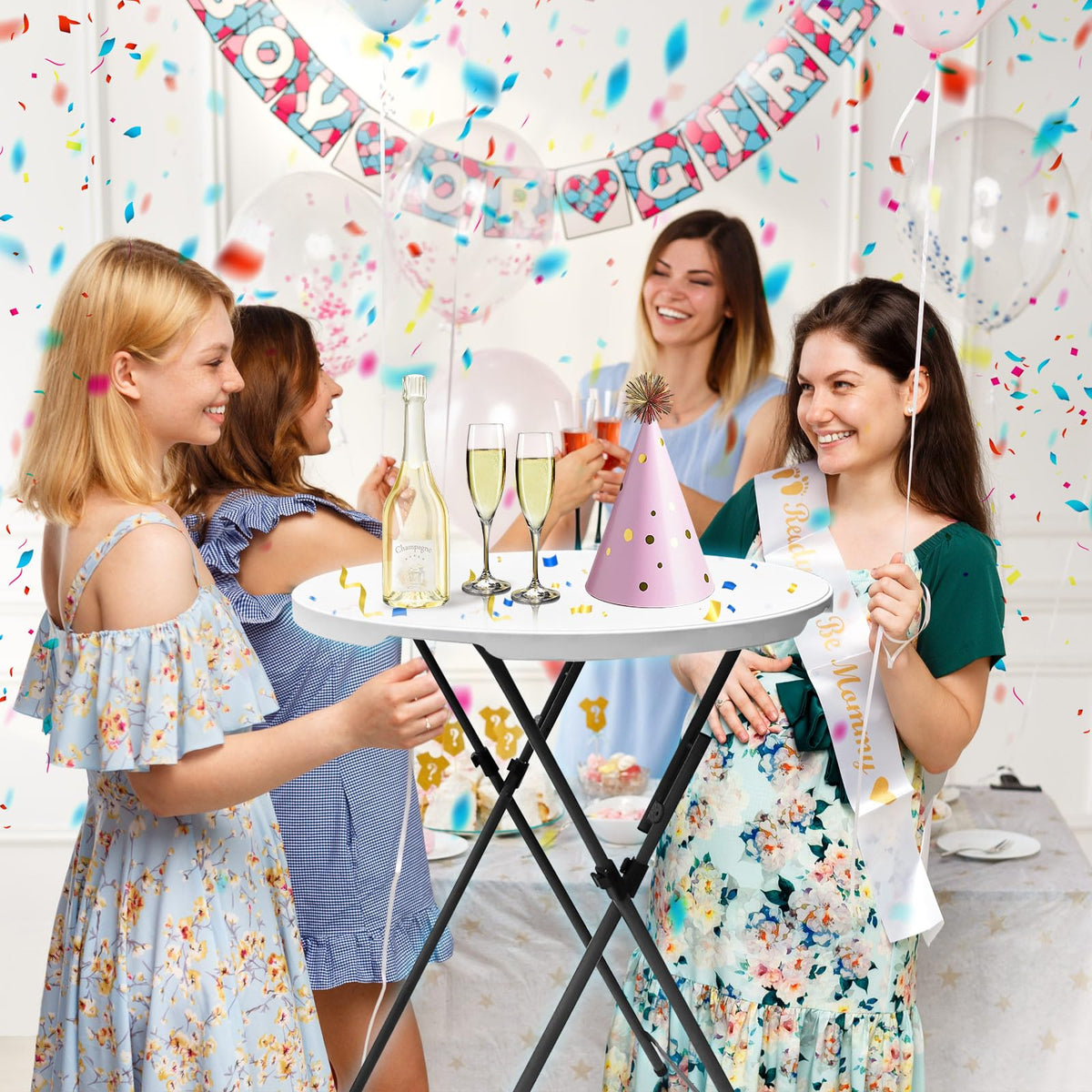 Guagua portable pub table supports drinks and snacks during events.