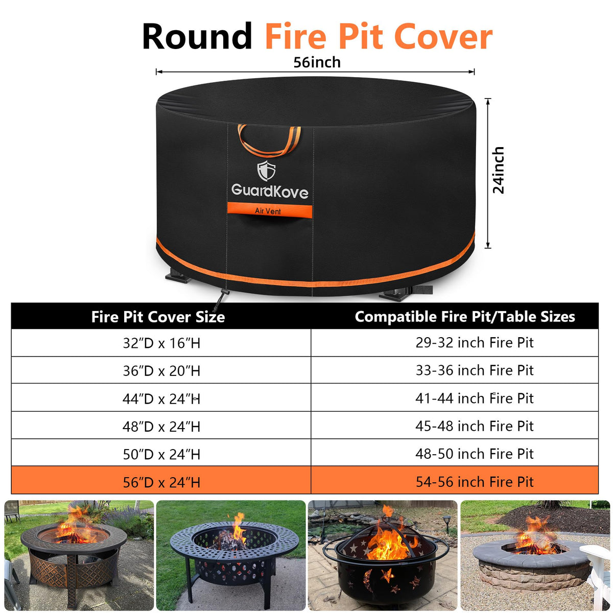 GuardKove round fire pit cover with drawstring and buckle ensures secure fit for windy days.
