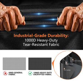 GuardKove waterproof fire pit cover showing inner PVC coating for moisture resistance.