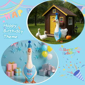 Guduling Happy Birthday candle pattern hat creates cheerful ambiance.