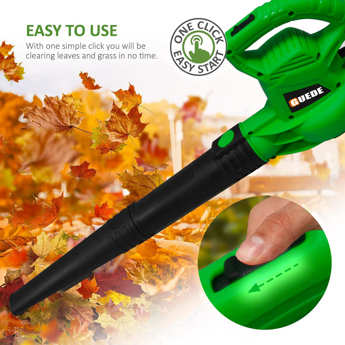 GUEDE Electric Leaf Blower supports winter-use for light snow clearing tasks.
