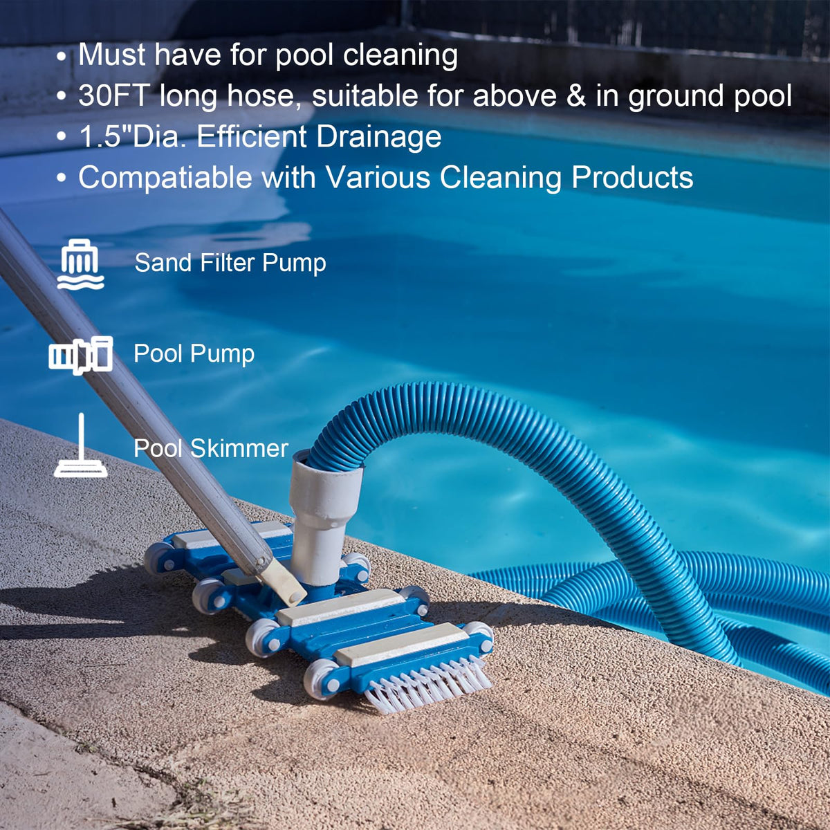 GUEQUITLEX flexible pool cleaning hose for easy maneuverability around corners.