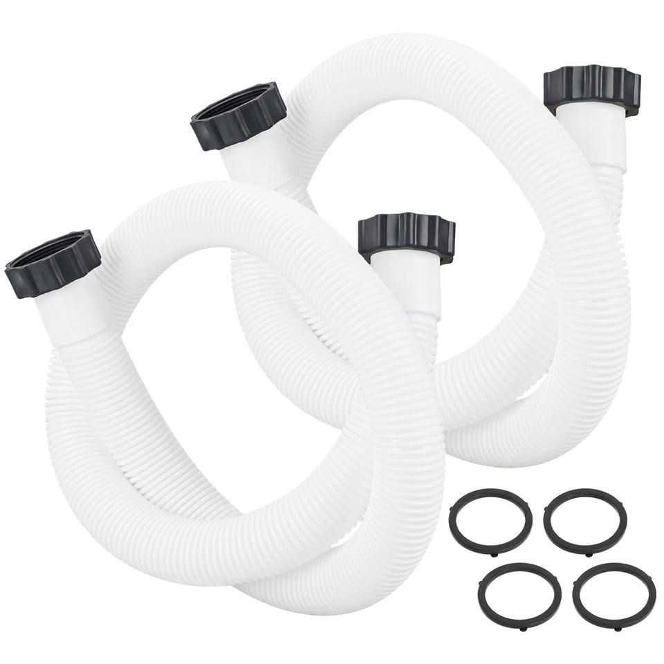 GUEQUITLEX pool hose 1.5 inch with end nuts shows easy installation for above-ground pools.