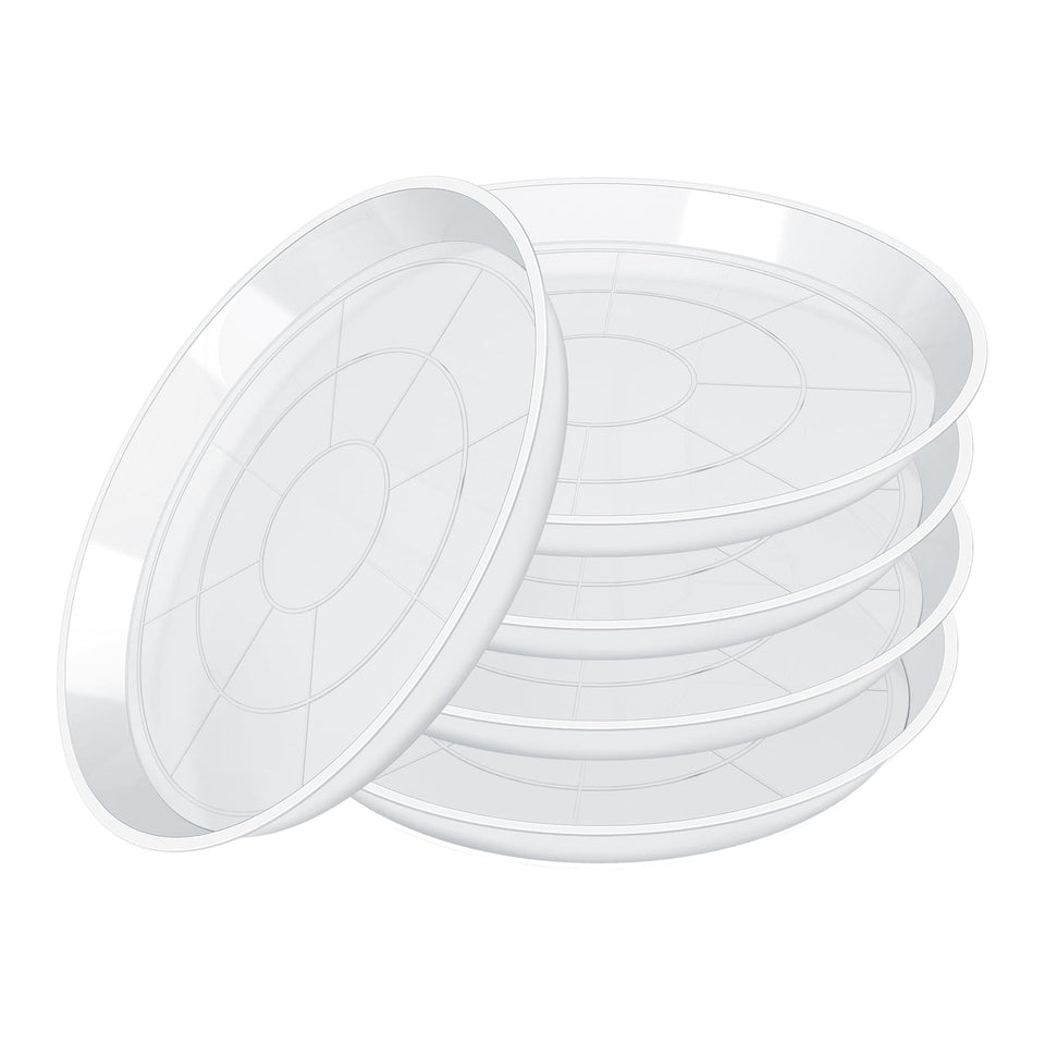 GUGEMEI 8 inch clear plant saucer five-pack protects surfaces from excess water.