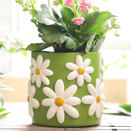 GUGUGO Daisy pot front view showing colorful floral design for indoor decor