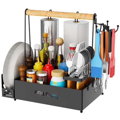 GUIBUKEYAN Grill Caddy front view showcasing organized condiment and utensil storage.