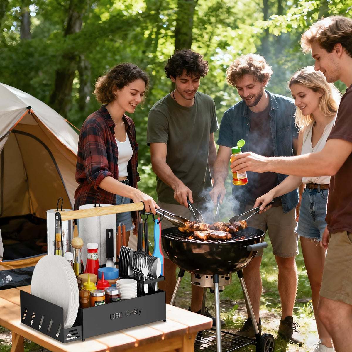 GUIBUKEYAN Grill Caddy with two paper towel holders for easy cleanup.