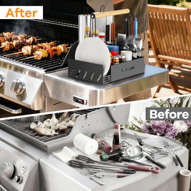 GUIBUKEYAN Grill Caddy side with hooks for tools and accessories.