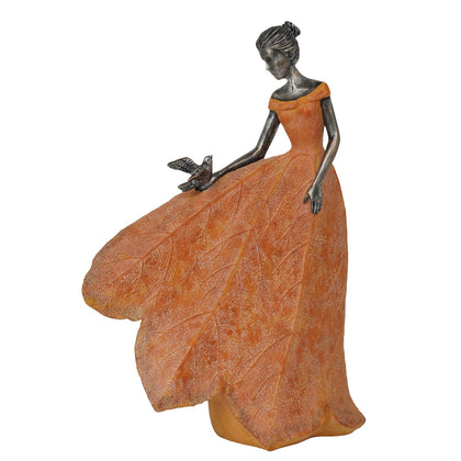 Guichifun fairy statue with orange leaf skirt for garden decor