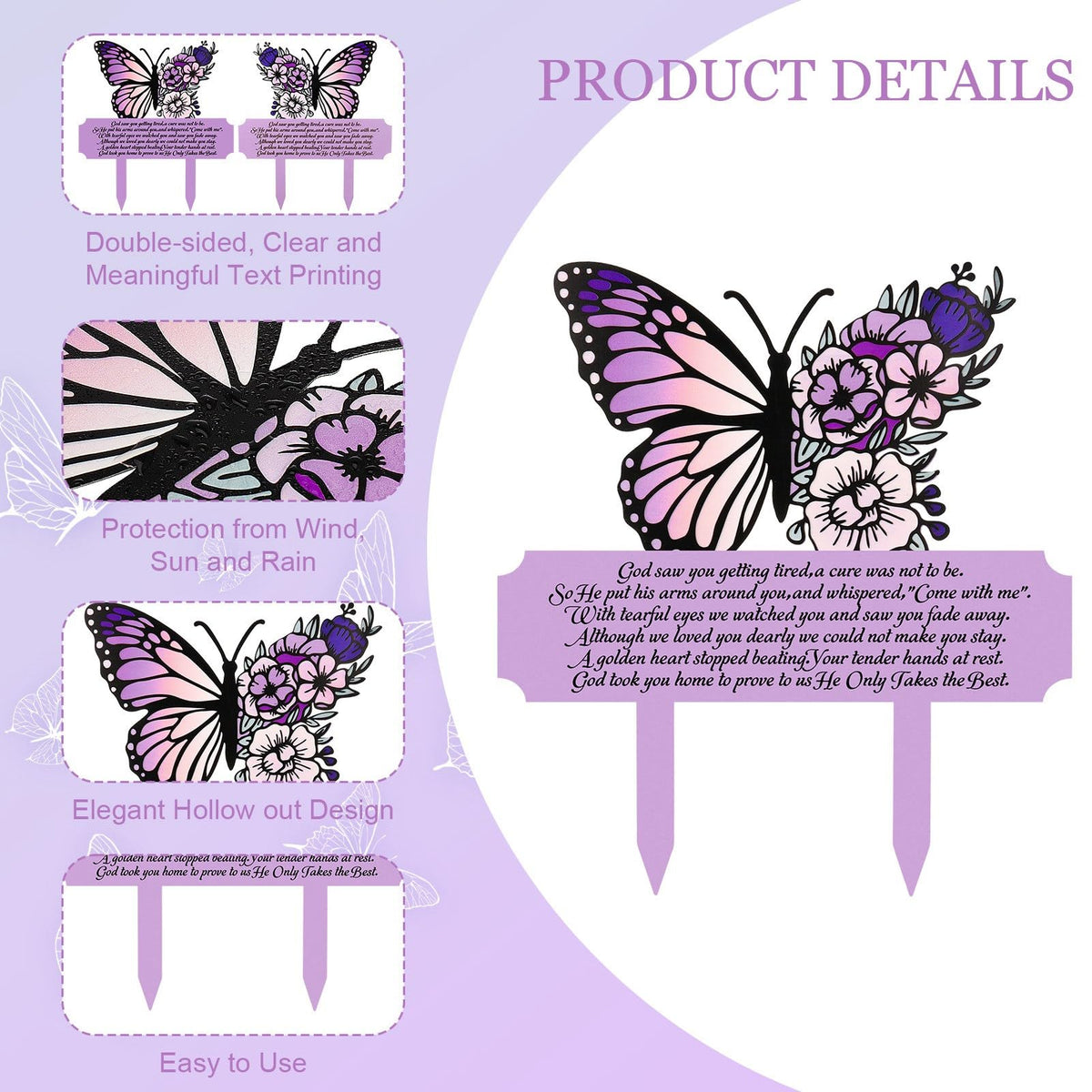 Guiqulai butterfly motif stake adds serene beauty to outdoor memorial spaces