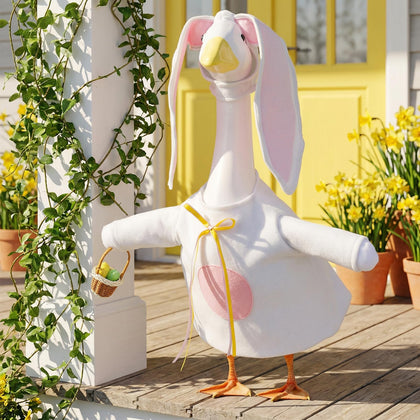 Guiqulai Easter goose outfit on porch goose boosts spring curb appeal.