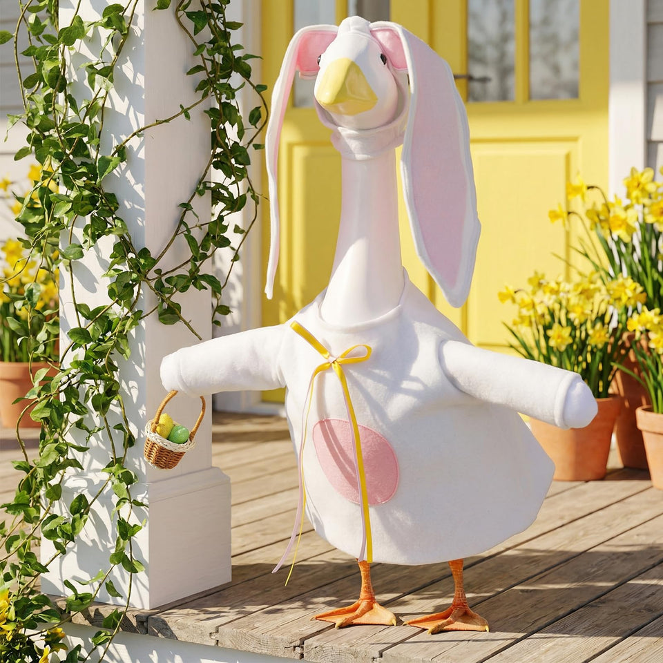 Guiqulai Easter goose outfit on porch goose boosts spring curb appeal.