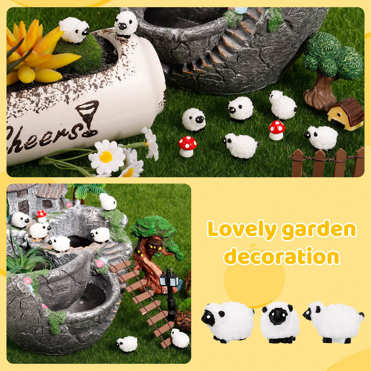 Guiqulai white sheep figurine creates cozy, playful miniature scenes.