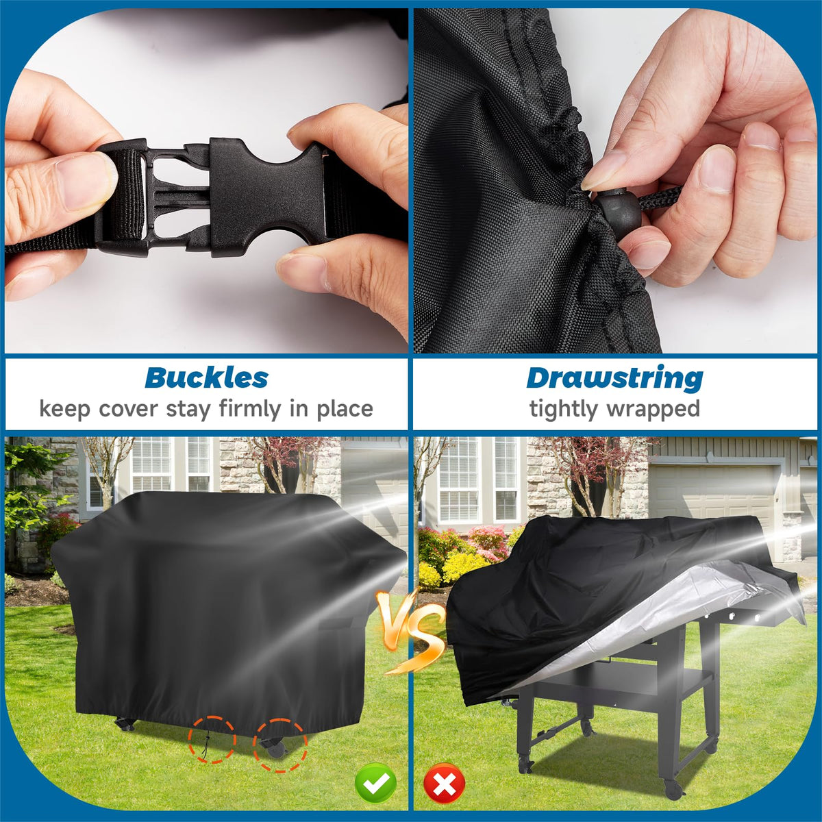 Guisong Daytona 68in griddle cover bottom drawstring allows snug enclosure.