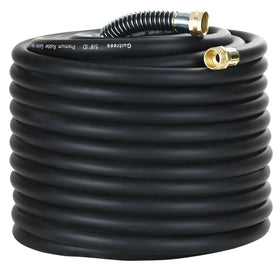 Guitrees 150ft heavy-duty rubber garden hose coiled for storage and long reach