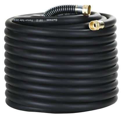 Guitrees 150ft heavy-duty rubber garden hose coiled for storage and long reach
