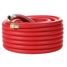 Guitrees 50ft red hose coil ready for outdoor watering tasks.