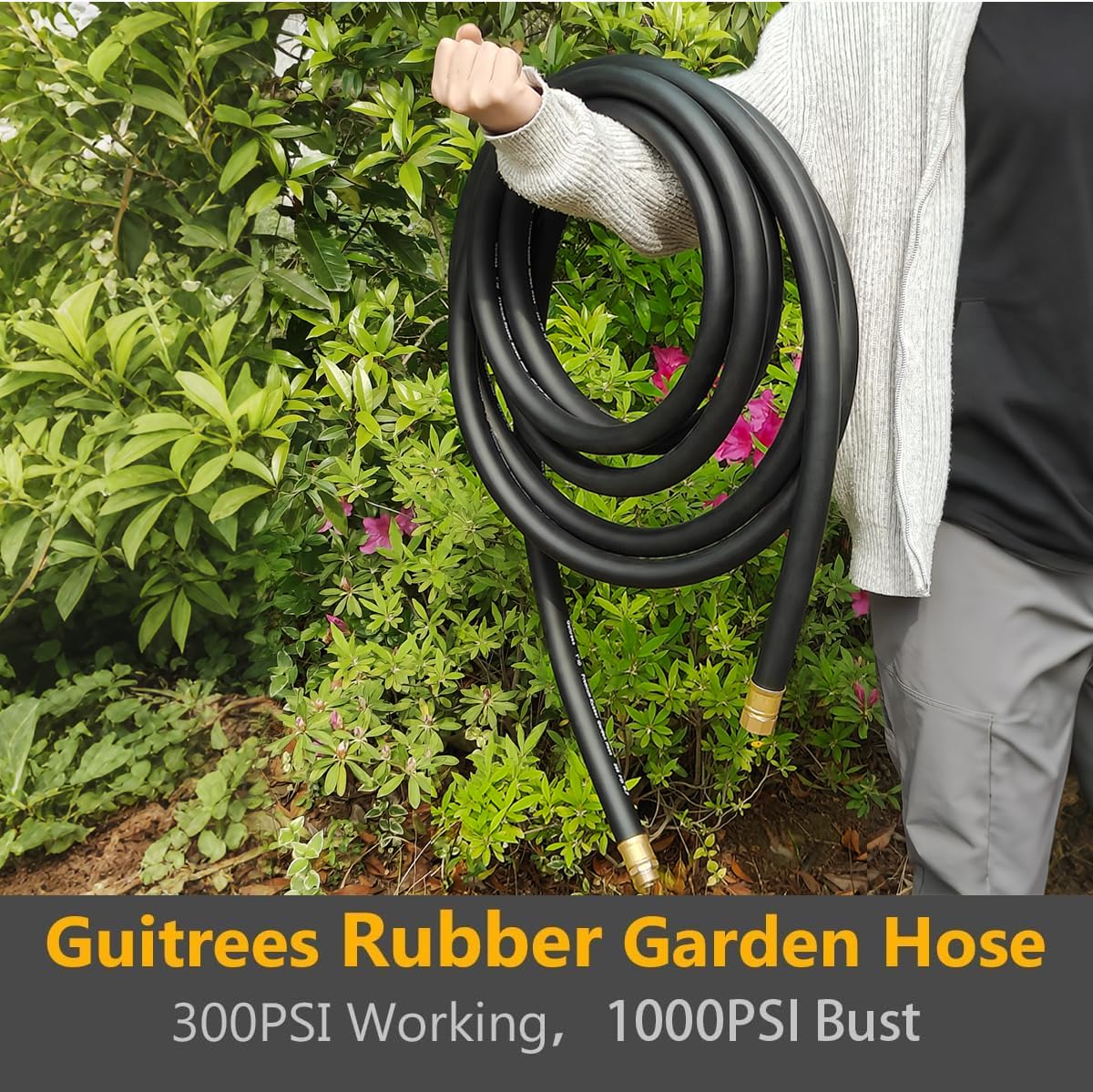 Guitrees kink-resistant hose reduces tangles for easier garden and jobsite use.