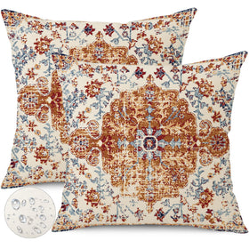 Gujiahone outdoor waterproof pillow cover in brown-blue bohemian pattern for patio decor.