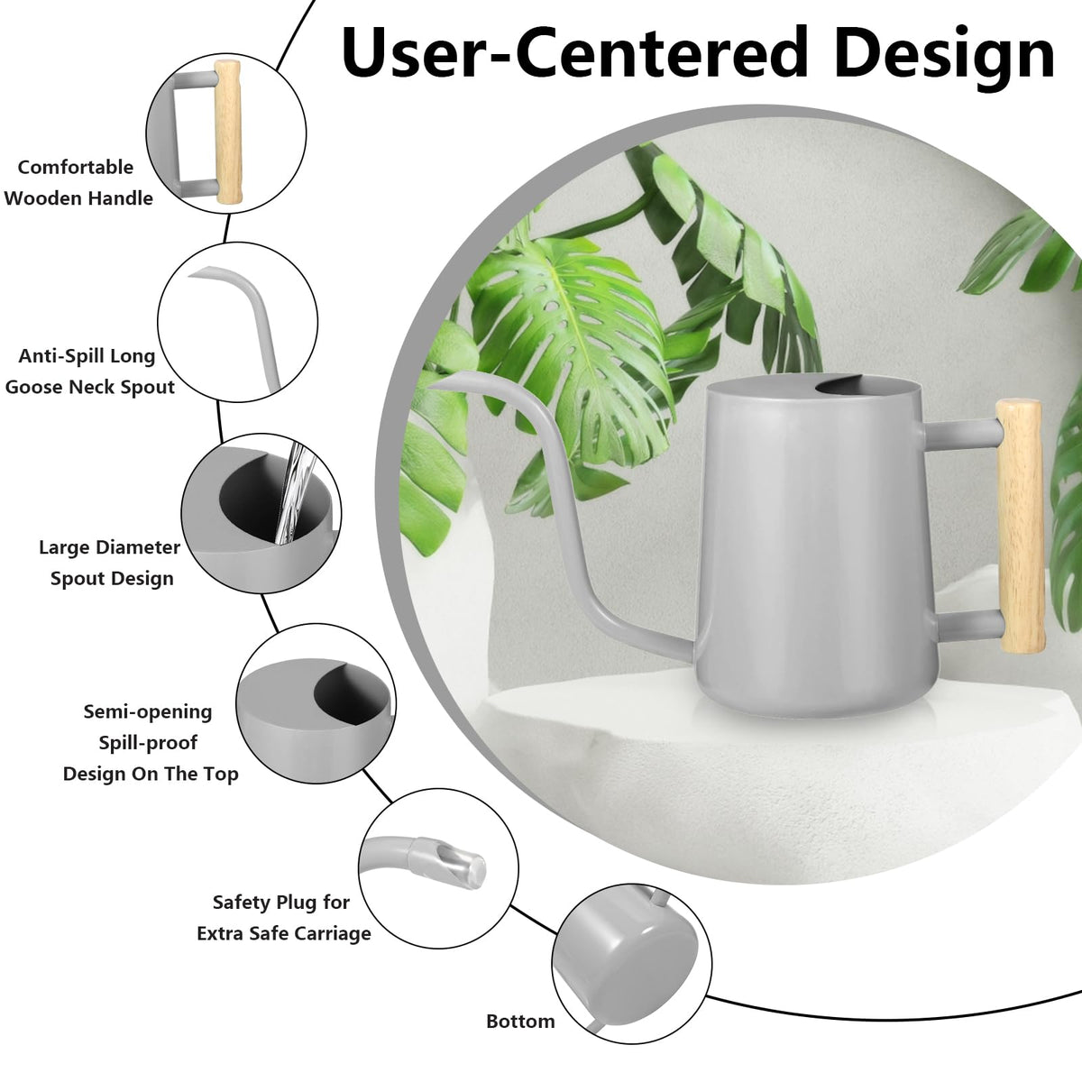 GUKJOB indoor decorative watering can complements modern home decor in gray finish.